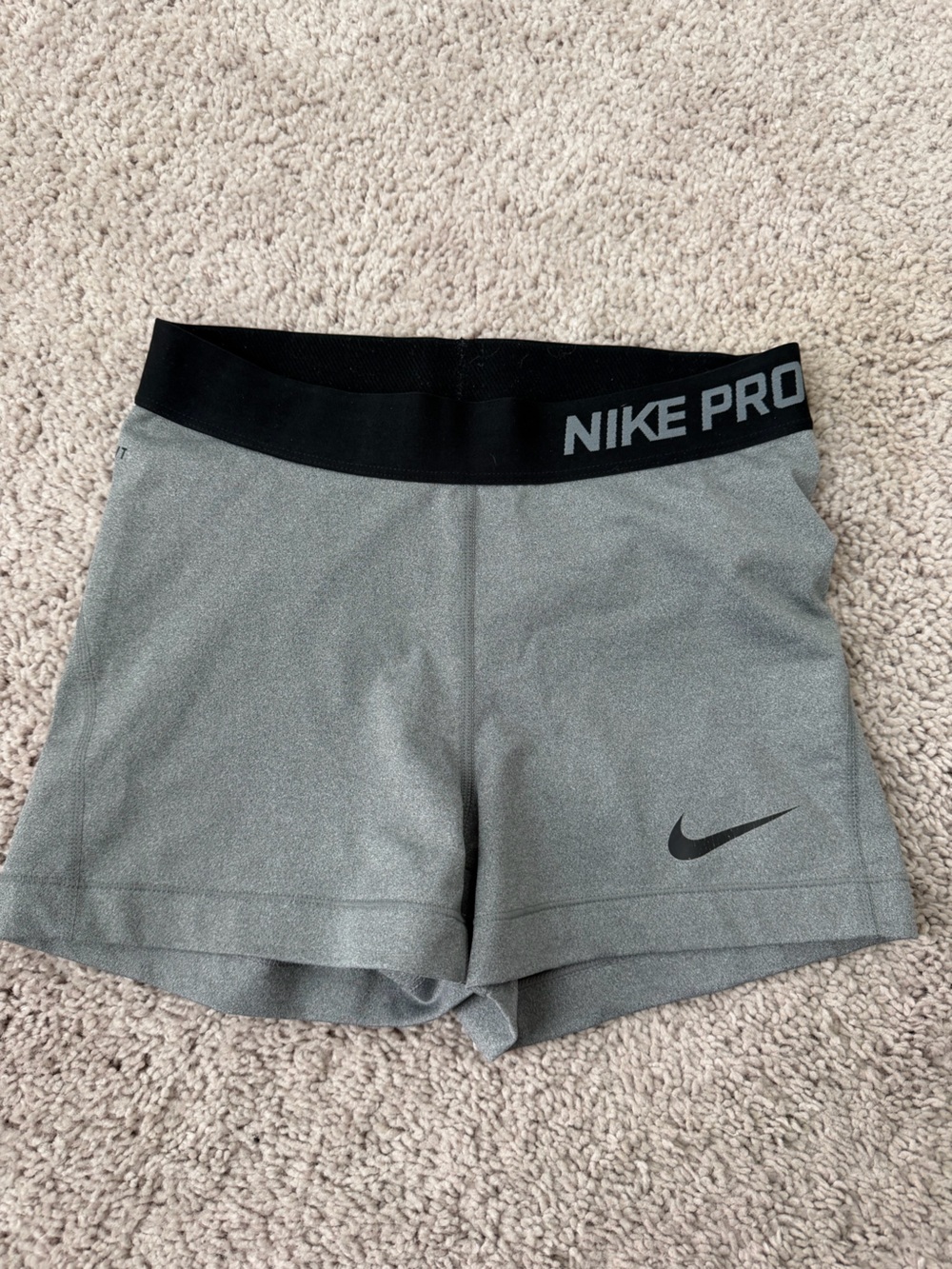 Nike Pro Gray Athletic Women's Shorts with Black Waistband